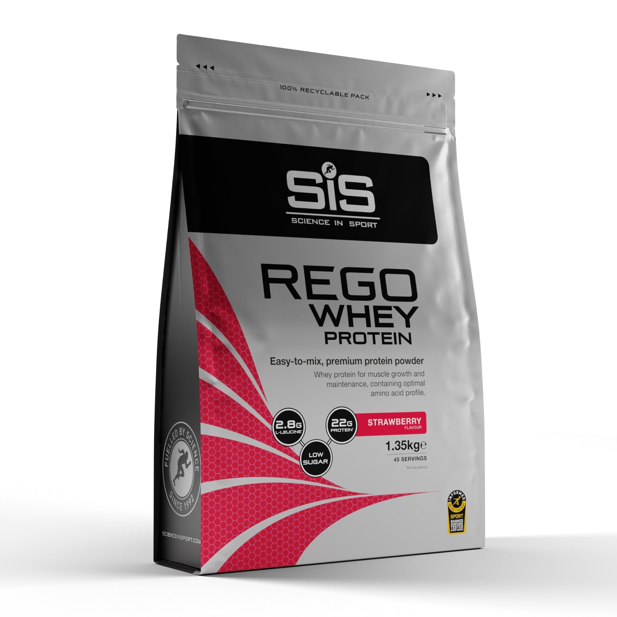 Science In Sport Rego Whey Protein Powder | 22g Protein | 2.8g Leucine | Low Sugar & Calorie | Protein Shake | Maintain Muscle | Post Workout Recovery Drink | Strawberry Flavour | 45 Servings | 1.35kg Strawberry 1.35kg
