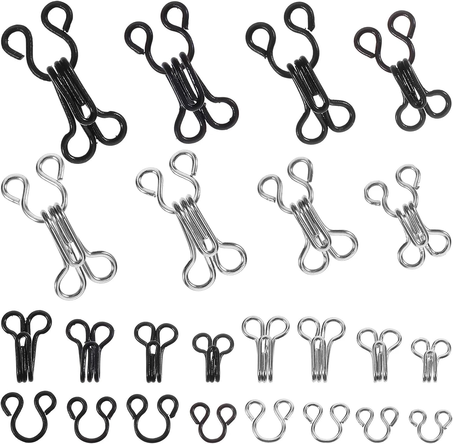 Sew On Hook and Eye 200 Pcs Bra Hooks Closure Metal Sewing Eyes for Skirts Trousers Clothing Repair Tool