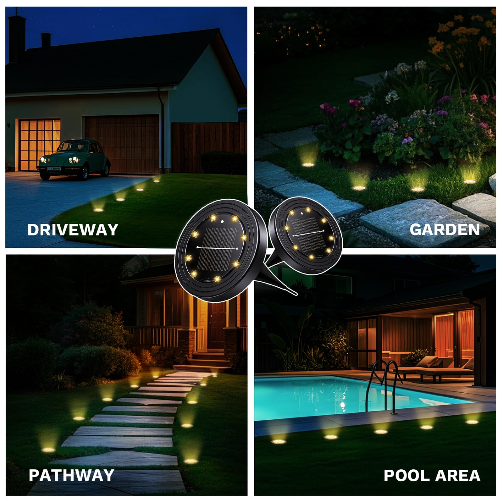 NIBSHOOM 8 Paquetes Luces Solares Led Exterior Jardin, Luz Solar Exterior IP68 Impermeabili, 8 LED Lampade Solari a Lunga Durata, per Giardino, Terrazze Jardín, Camino (Blanco Cálido)