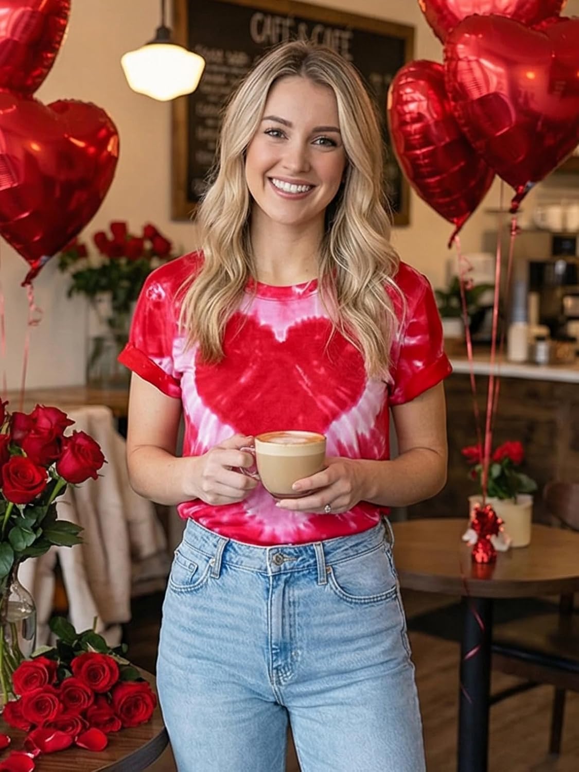 Valentines Day Shirts for Women Womens Heart Graphic T-Shirt in My Valentine Era Printed Pattern Tee Tops - Image 2