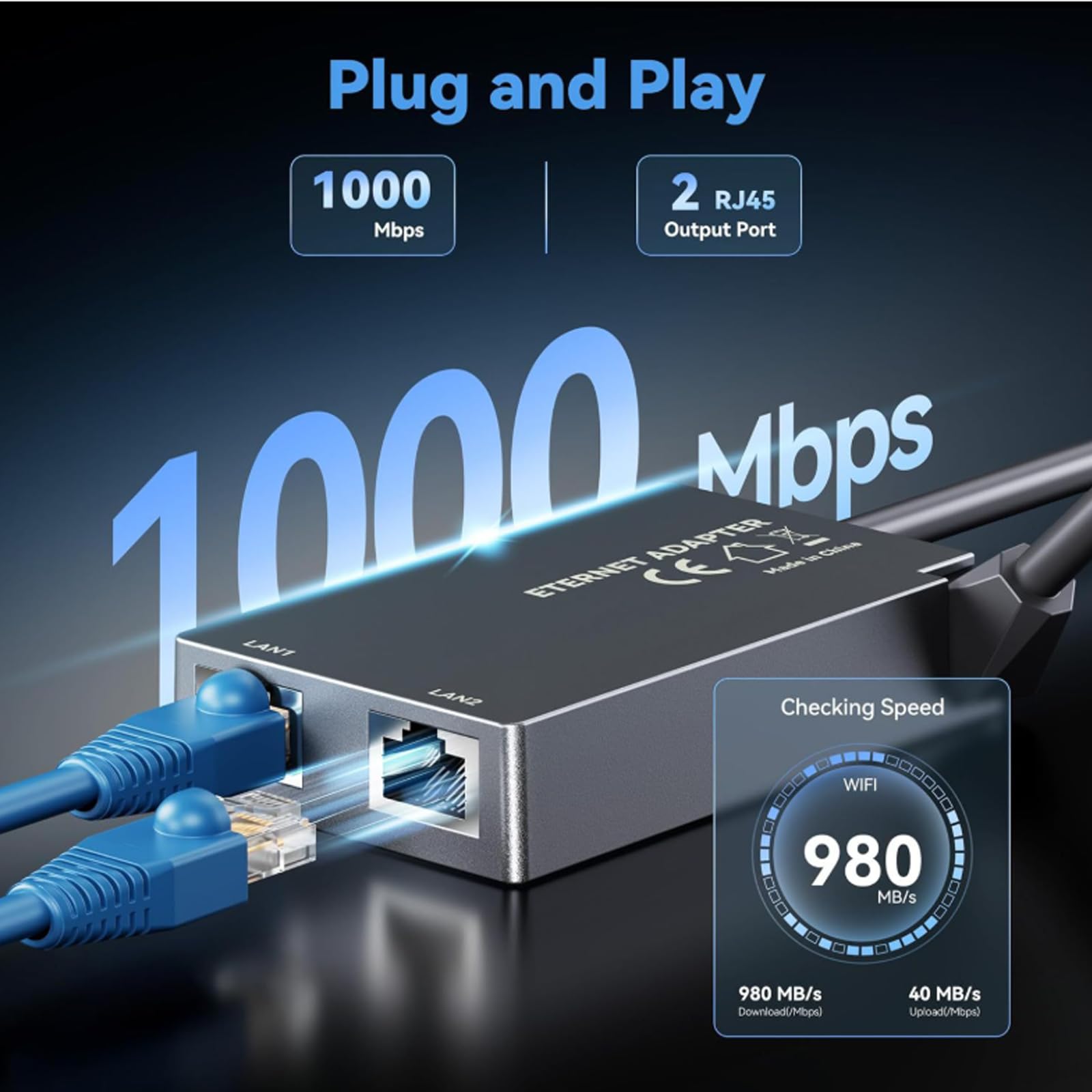 Adaptateur Ethernet Starlink Gen 2 Double Multi-Ports RJ45 1Gbps