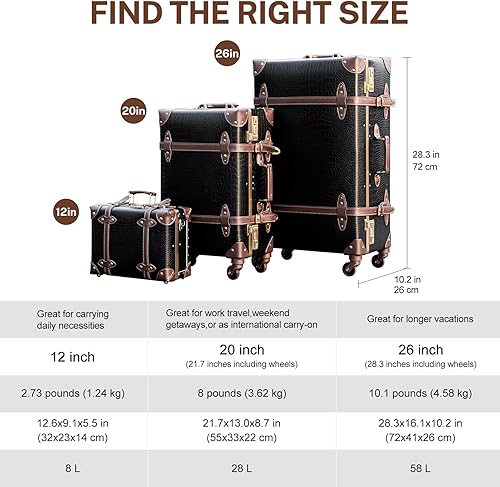Miniatura 6 de urecity Juego de 2 maletas vintage, maleta retro con ruedas para hombres y mujeres, lindo juego de equipaje de viaje de diseñador con bolsa de