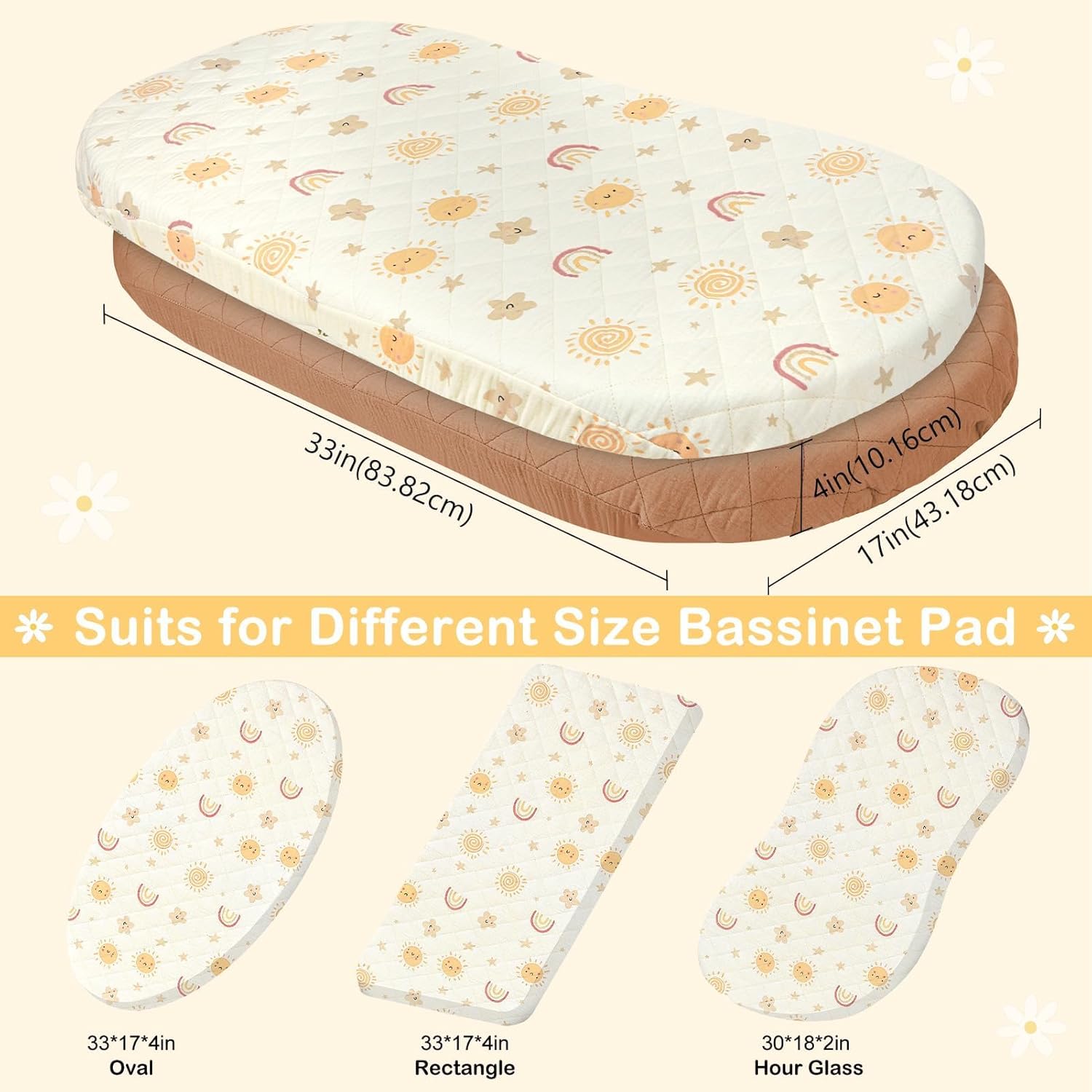 Muslin Bassinet Sheets Waterproof Baby Bassinet Mattress Sheets 2 Pack Thickened Ultra Soft Fitted Crib Cover 33" x 17" for Oval Cradle, Rectangular Mattress Pad, Mocha - Image 5