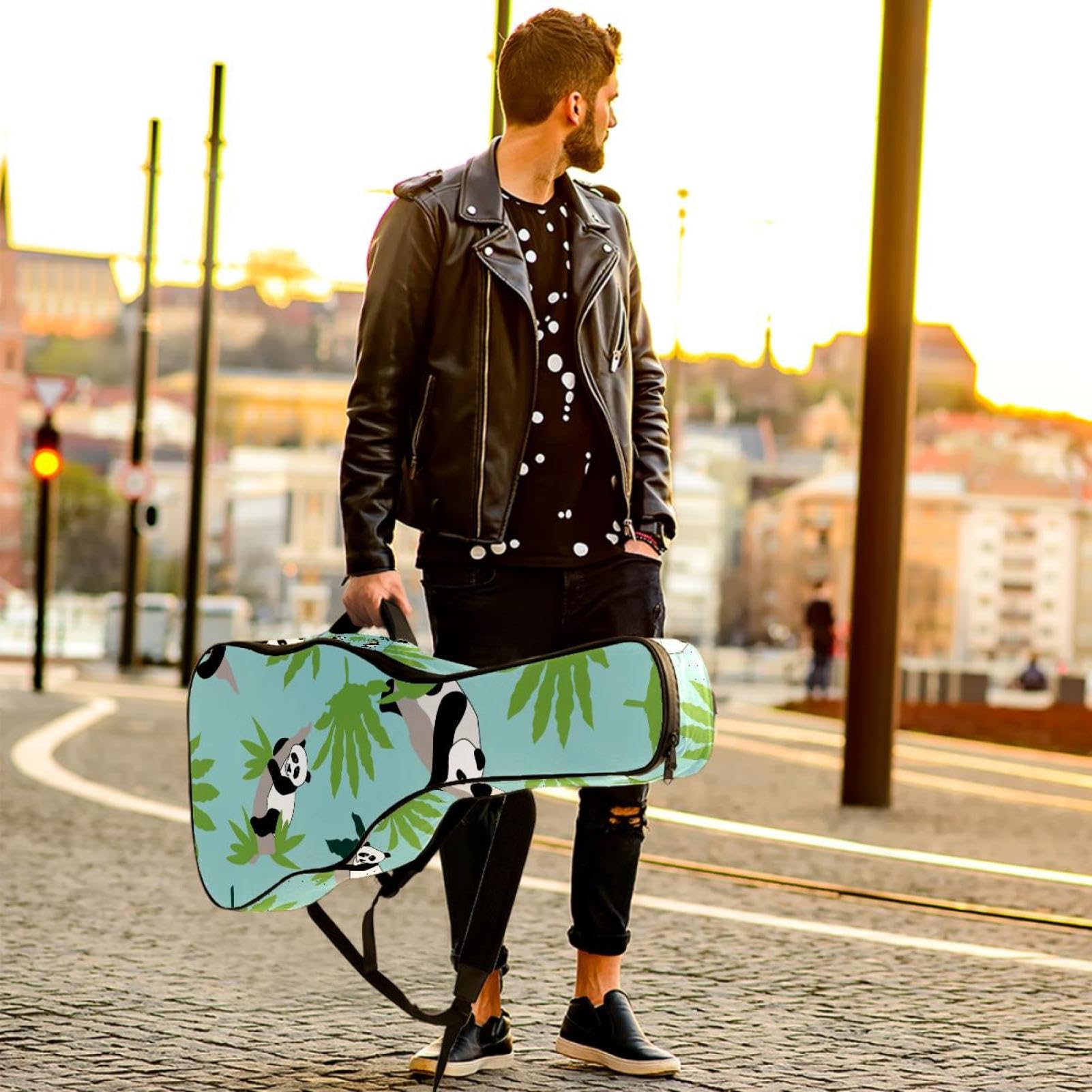 Torba na gitarę akustyczną wodoodporny plecak na gitarę grubo miękka wyściełana panda klasyczna obudowa na gitarę, wielobarwny, 42.9x16.9x4.7 in, Organizer do torby