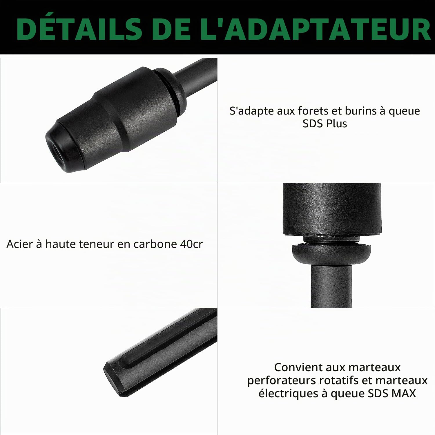 Monkey King Bar SDS Max à SDS Plus Adaptateur(250MM)-Marteau de perçage Mandrin à serrage rapide Prise électrique Mandrin de perçage Marteau perforateur
