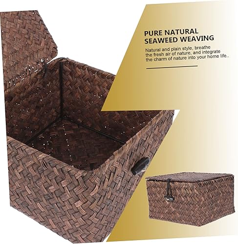 Miniatura 8 de 2 piezas de baño tejido de mimbre para el hogar, rectangular, con cubiertas, soporte para escritorio, dormitorio, armarios, picnic, lavandería,