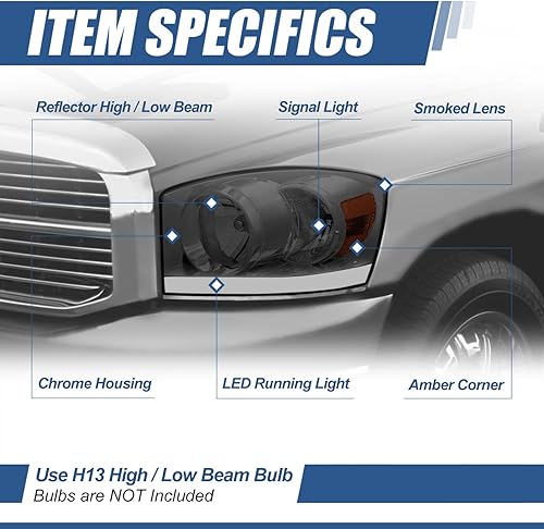 Miniatura 9 de Auto Dynasty Conjunto de faros LED DRL compatible con Dodge Ram 1500 2500 3500 2006-2009, lado del conductor y del pasajero, carcasa negra esquina