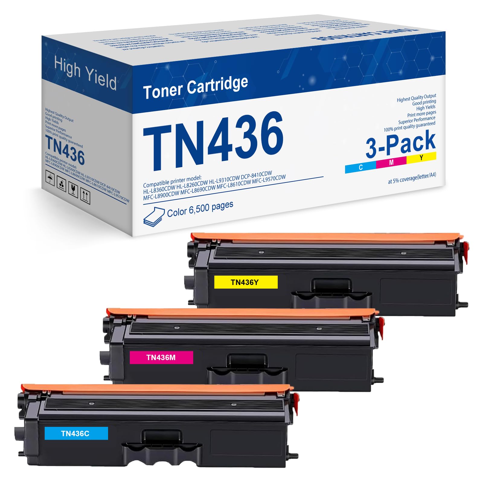 TN436 High Yield Toner Replacement for Brother TN436 TN-436 TN 436 Toner for HL-L8260CDW HL-L8360CDW MFC-L8610CDW MFC-L8690CDW Printer(TN436C TN436M