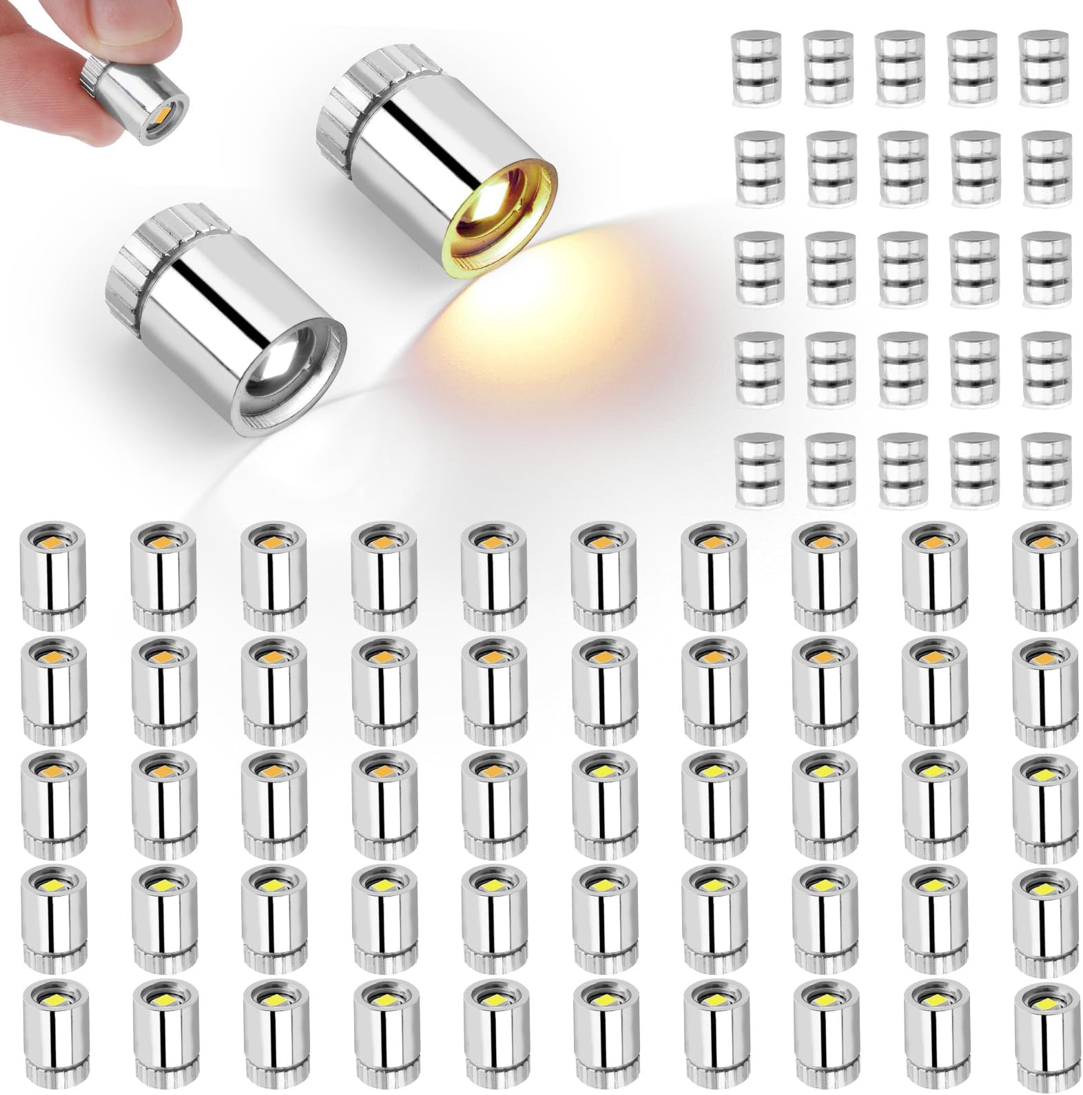 50pcs Mini LED Lights with 25pcs Battery, Battery Powered Mini Electric Lights with Plastic Shell for DIY Crafts Paper Lanterns Dollhouse Accessory (Warm White, Cold White)