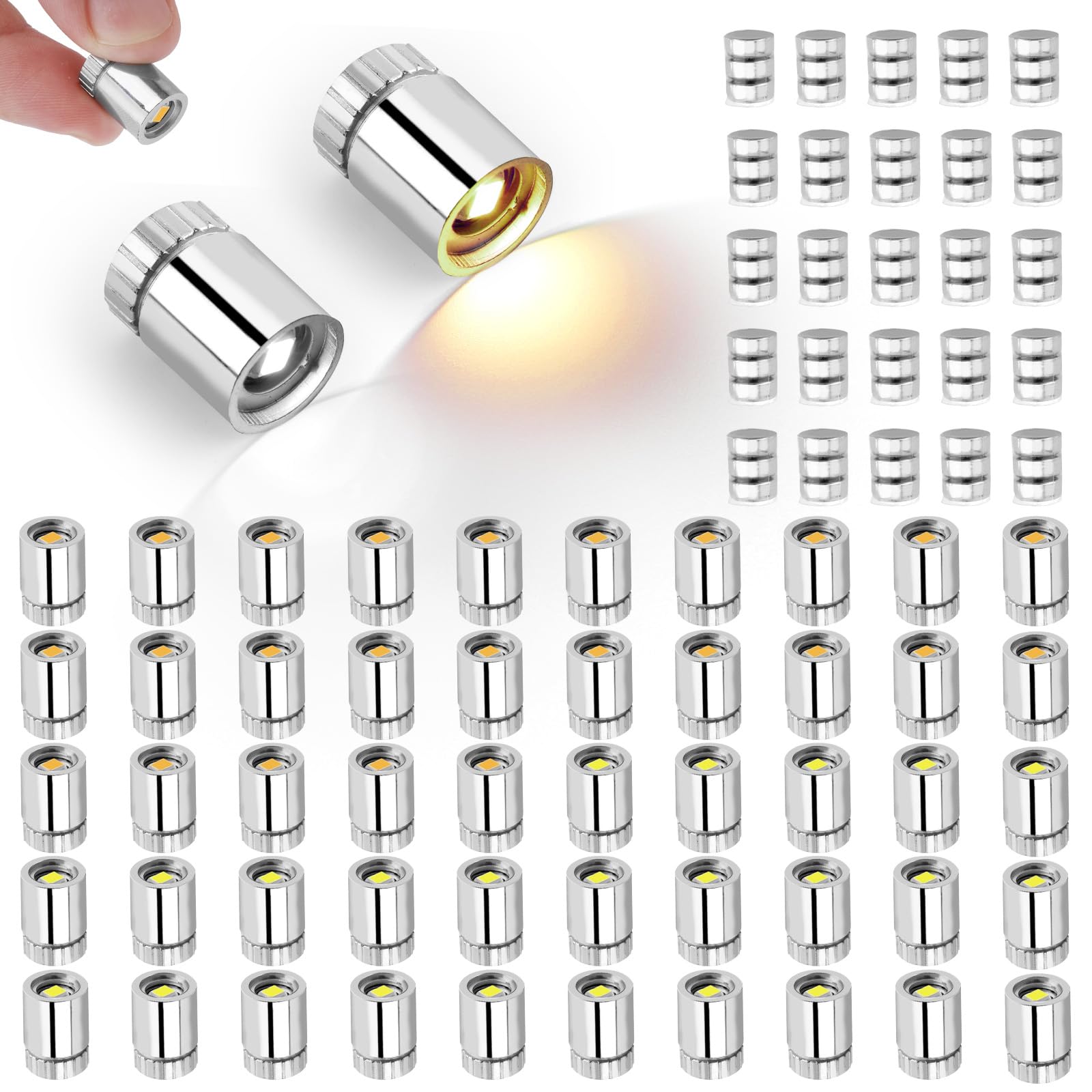 50pcs Mini LED Lights with 25pcs Battery, Battery Powered Mini Electric Lights with Plastic Shell for DIY Crafts Paper Lanterns Dollhouse Accessory (Warm White, Cold White)