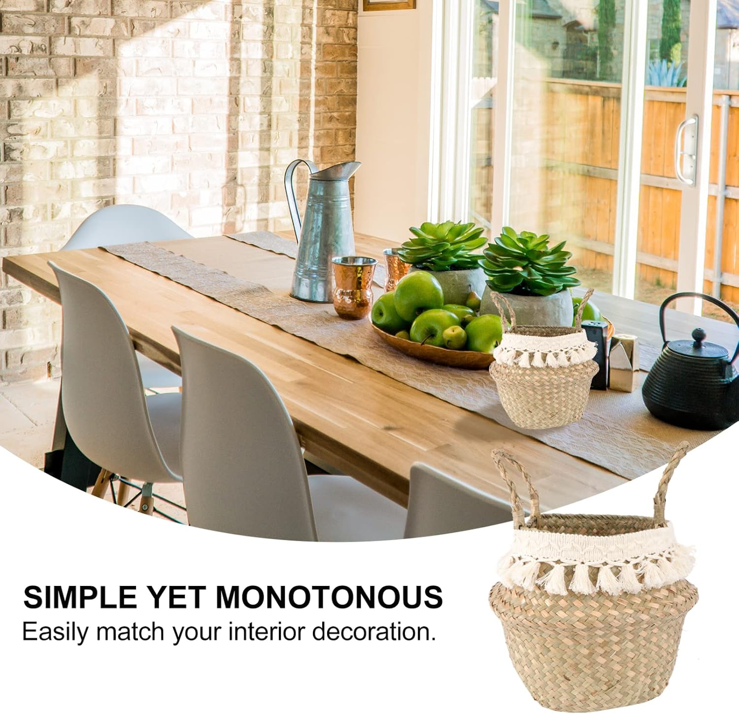 2 pcs Décor Decorative with Basket Containers Pots Tote Beach Tassels Garden Landing Indoor Handles Nordic Handheld Foldable Toy Vase Home Towel Storage Laundry Tassel Basketkhaki (Khakix2pcs image 3