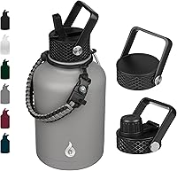 Vista 16 de BJPKPK - Botellas de agua aisladas con tapa con popote, botella grande de metal de 32 onzas con 3 tapas, termo reutilizable sin fugas y sin BPA