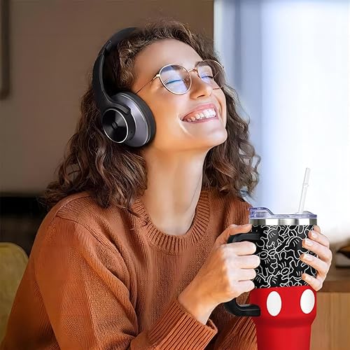 Miniatura 8 de Sunmdecor Vaso de 40 oz con asa y pajitas de silicona, vaso aislado para café con asa, vaso de 40 oz con asa