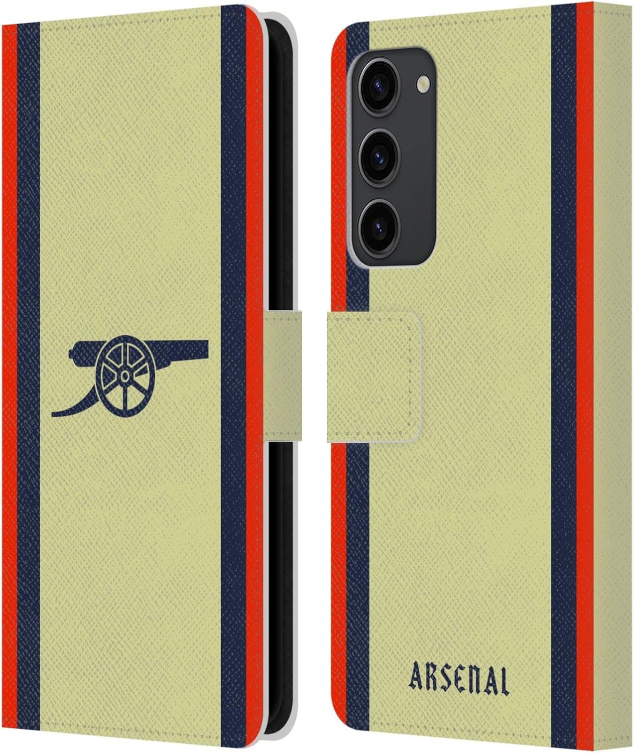 Head Case Designs Officially Licensed Arsenal FC Away 2021/22 Crest Kit Leather Wallet Case Compatible with Samsung Galaxy S23+ 5G