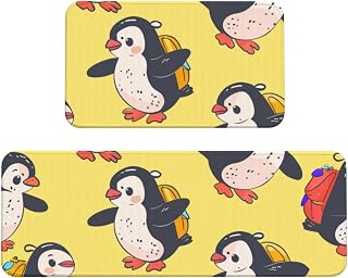 Juego de 2 tapetes de madera antideslizantes para cocina, diseño de pingüino, color amarillo, antifatiga, para el hogar, la oficina