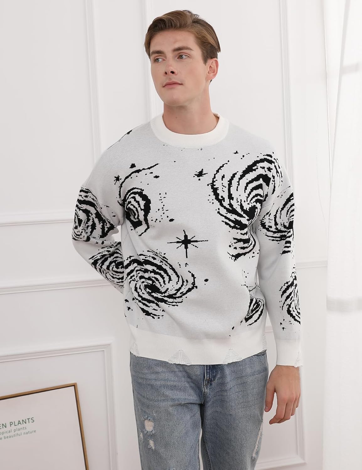 Yimoon Mens Oversized Sweaters Graphic Crewneck Knit Pullover Unisex Y2K Streetwear Jumper Tops - Image 2