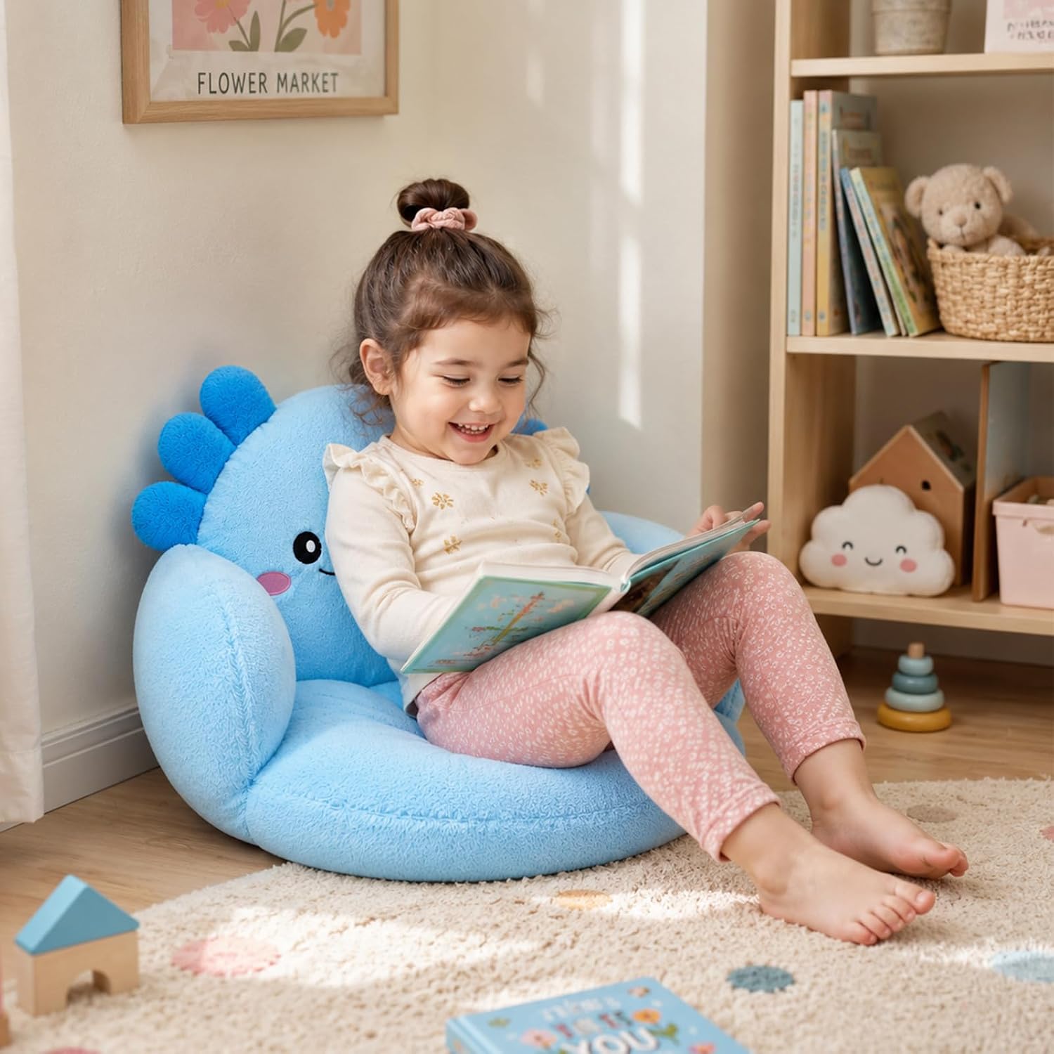 Ohjijinn Axolotl Kawaii Cushion Chair, Comfy Cartoon Plush Seat Cushion, Floor Pillow Floor Cushions, Cute Office Chair Cushion Room Decor for Girls Woman (Blue) image 4