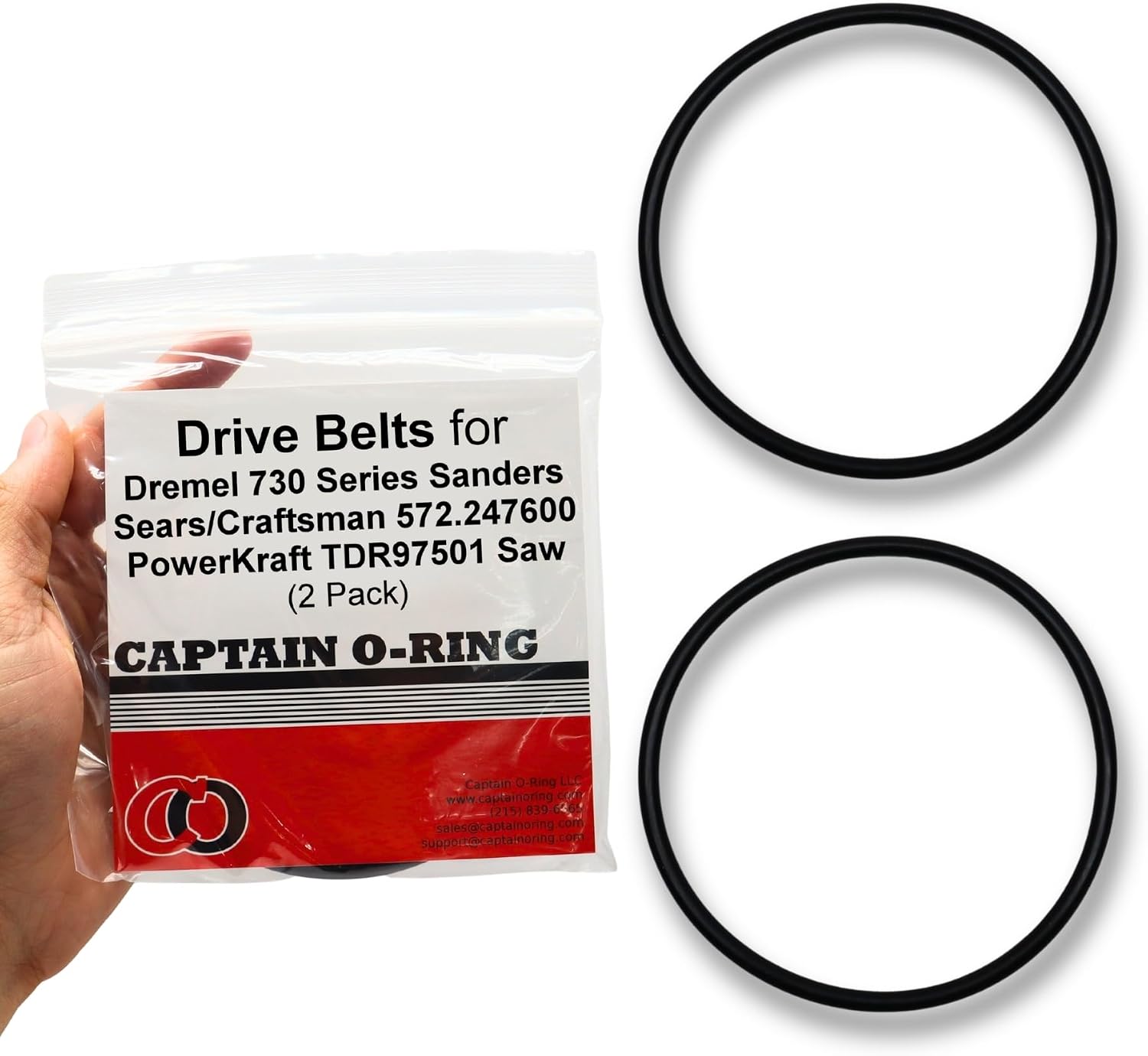 Captain O-Ring – Replacement Drive Belts for Dremel 730 Disc-Belt Sander (2 Pack) – 730 738 73807 73810 73812 (also fits Sears/Craftsman 572.247600)