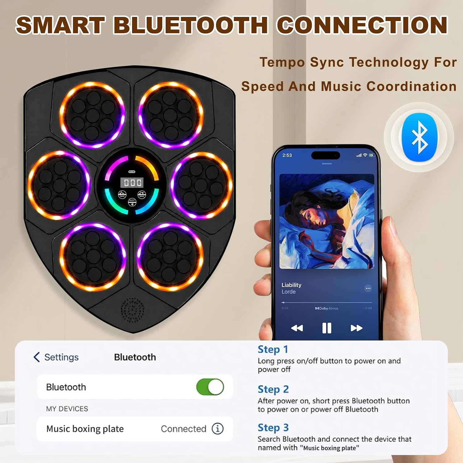 Music Boxing Machine, Smart Wall Mounted Music Punching Trainer for Kids and Adults with 2 Gloves, LED Electronic Boxing Workout Target with 11 Modes & 9 Speeds for Home, Office, Gym image 4