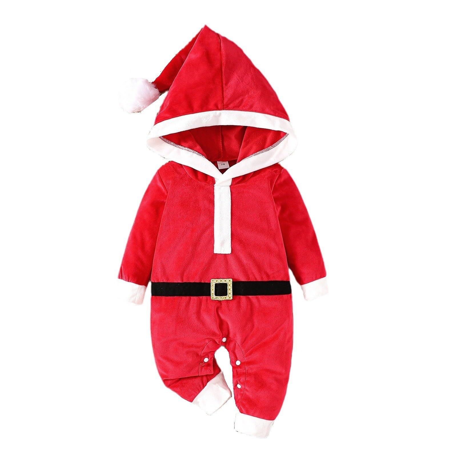 Newborn Cute Fleece Xmas Snowsuit Infant Baby Winter Fuzzy Fleece Hooded Playsuit Plush Warm Flannel (Red, 18-24 Months)