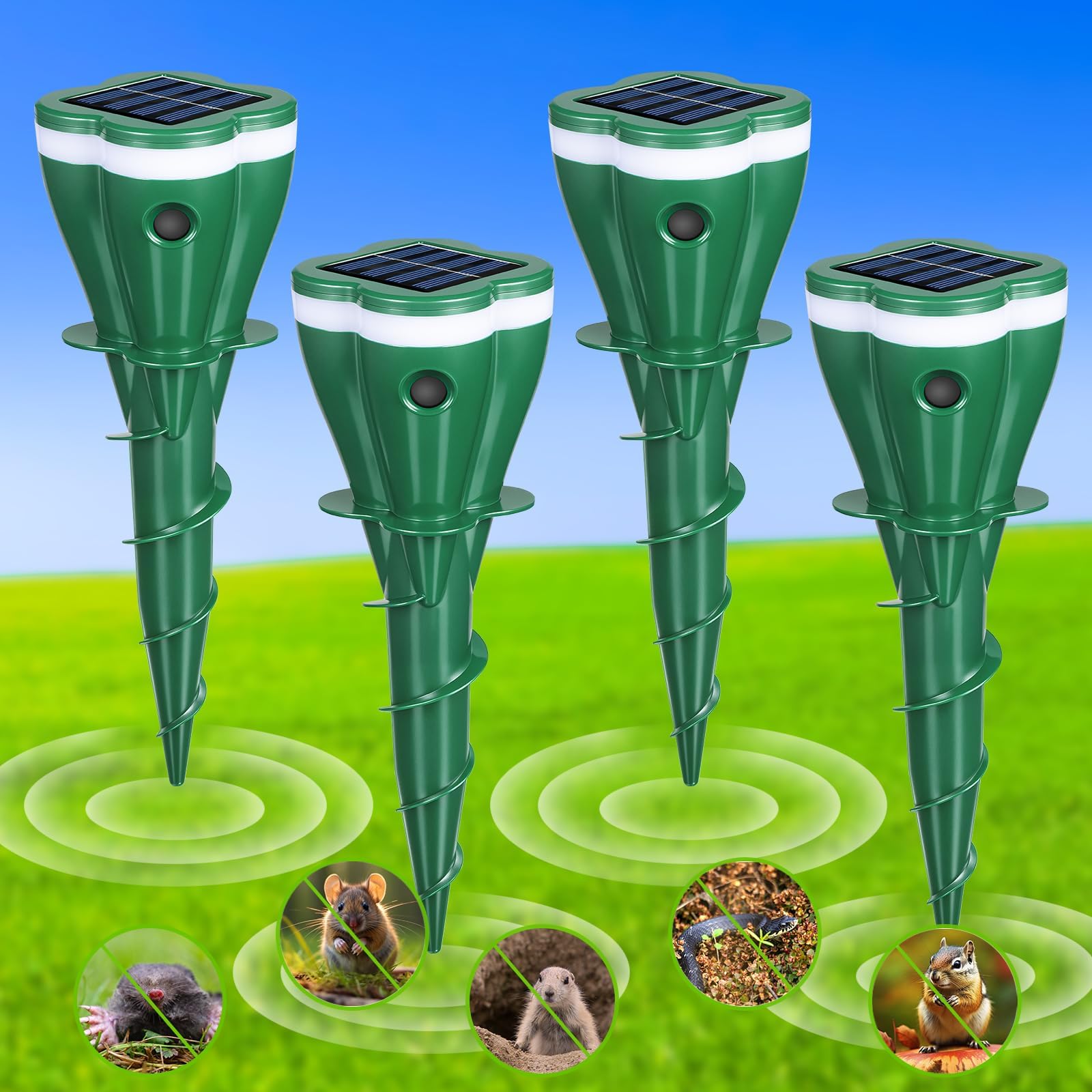 2026 Solar Mole Repeller Maulwurf Vertreiber,4 Stück Maulwurfvertreiber Wühlmaus Vertreiben,Wetterfest, Solar Maulwurfschreck Ultraschall Tiervertreiber für Garten, Hof, Bauernhof,Tierfreundlich