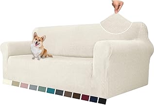 YSTELLAA Extensible Housse De Canapé 3 Places, Universelle Housse Canapé avec Accoudoirs, Sofa Cover Lavable Antidérapante, Super Extensible, Protection Griffures, Blanc Crème