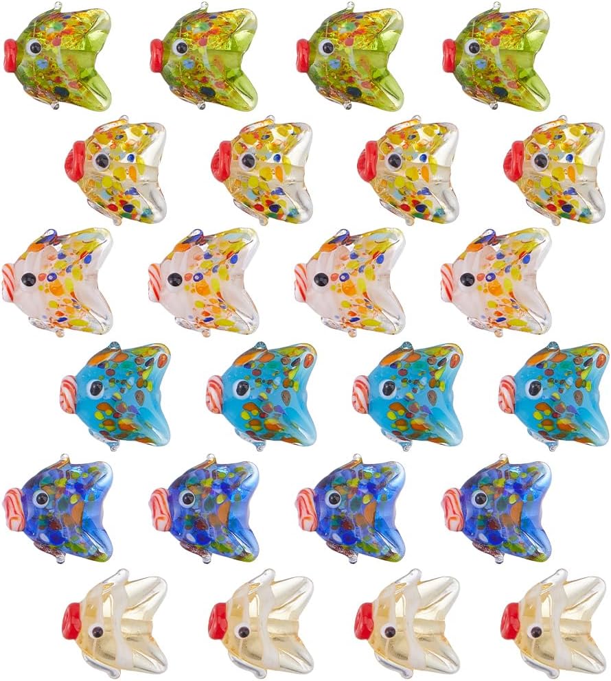 DICOSMETIC 24Pcs 6 Styles Fish Lampwork Glass Beads Cute Colorful Fish Beads Sea Ocean Animal Bead Handmade Spacer Bead for Jewelry Making Bracelets Earrings Necklaces DIY Crafts