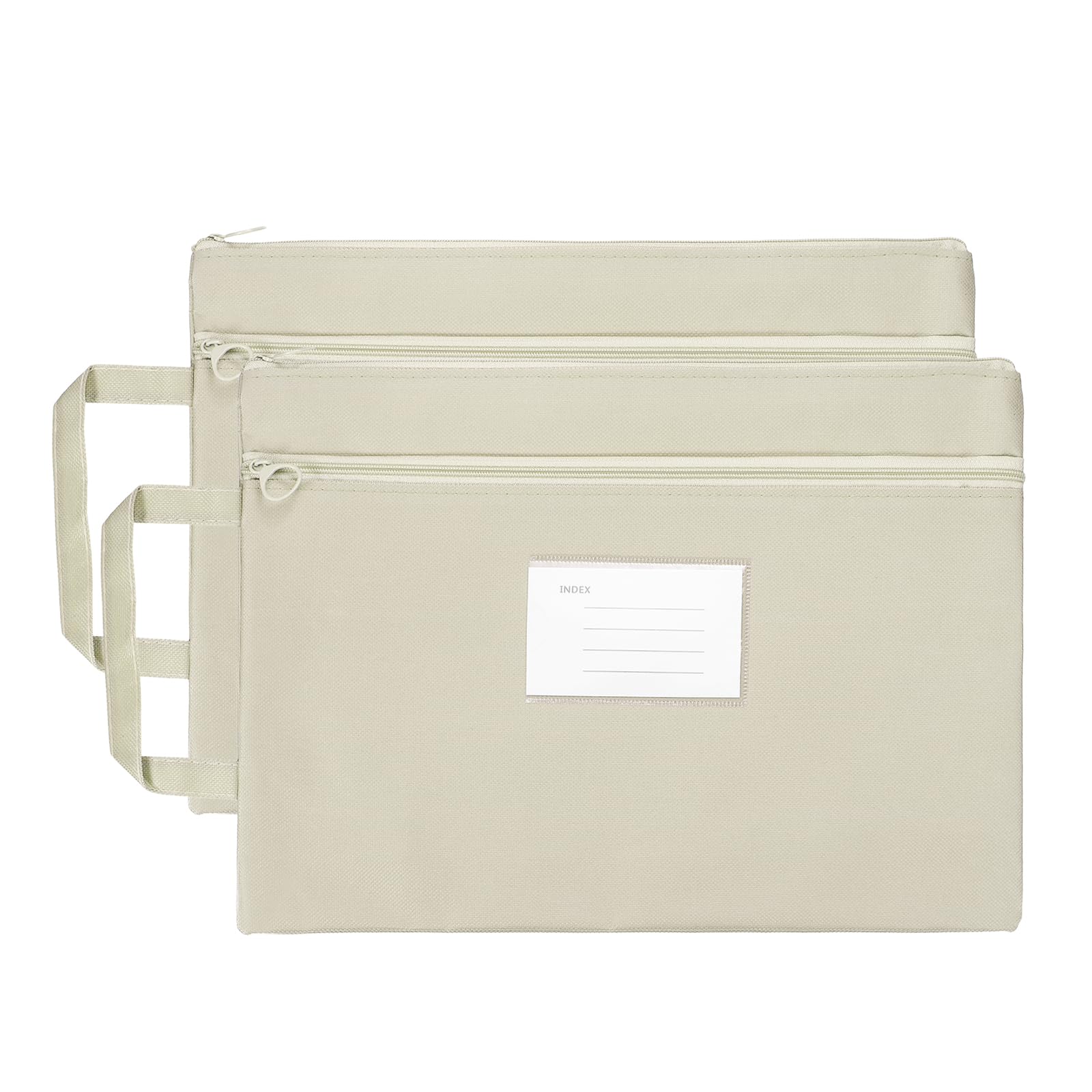 PATIKIL 2 Pcs Mesh Zipper Pouch with Handle, A4 Oxford Fabric Zipper File Pouch Double-Layer Document Bag Storage for Office Travel Puzzles Books Shopping, Khaki (33.5cm x 24.5cm)