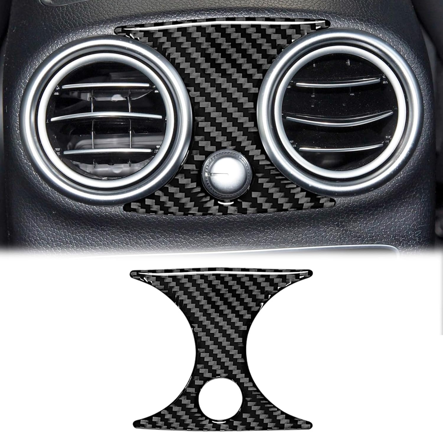 SUNJIKA Compatible with Carbon Fiber Rear Air Conditioning Outlet Panel Cover Trim Interior Accessories for Mercedes Benz C Class C180 C200 C300 GLC W205 2016-2022 (1pc Black)