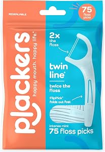 Plackers Twin Line Floss Picks, Intense Mint, 75 Count