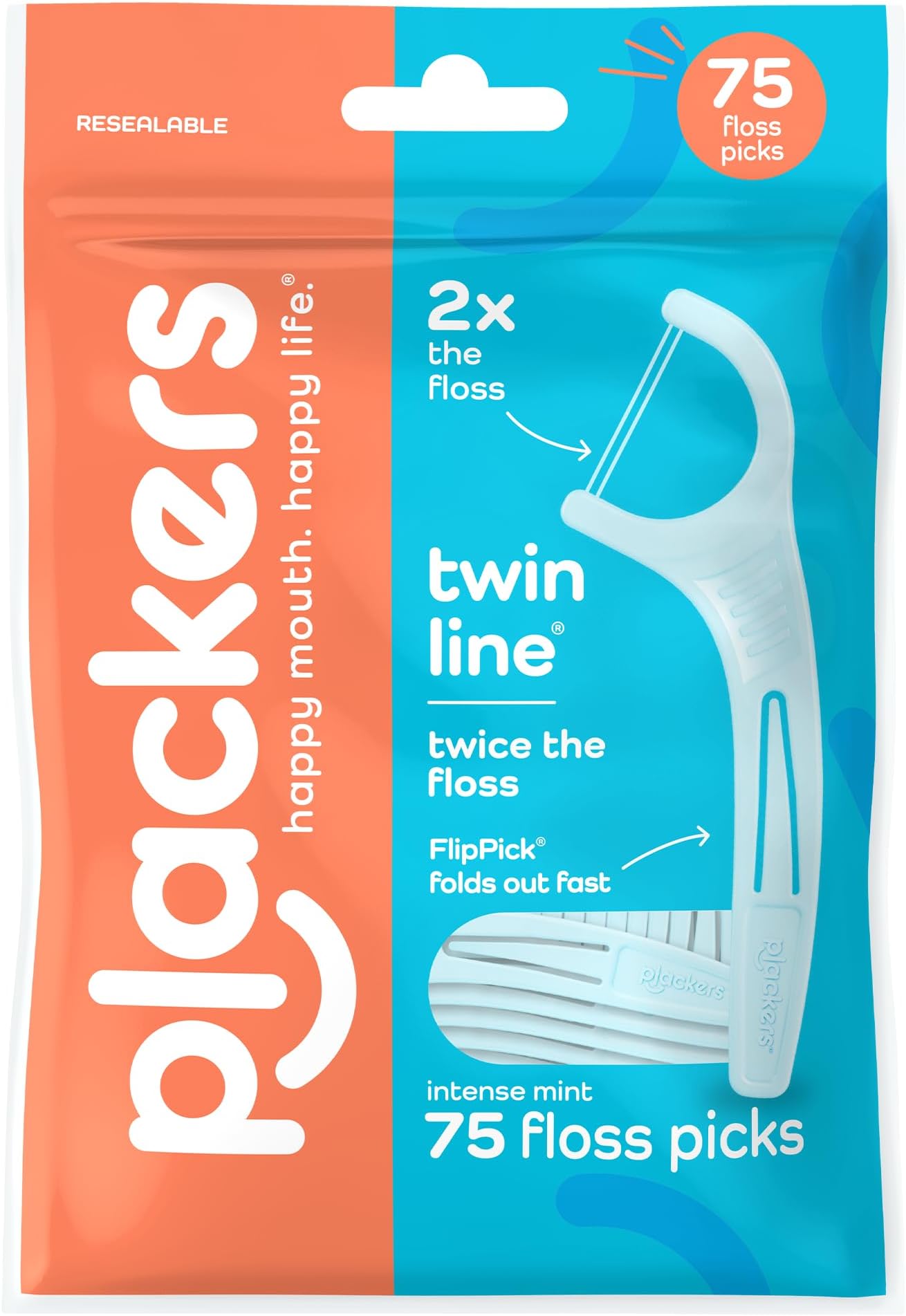 Plackers Twin Line Whitening Flosser, 75 Count