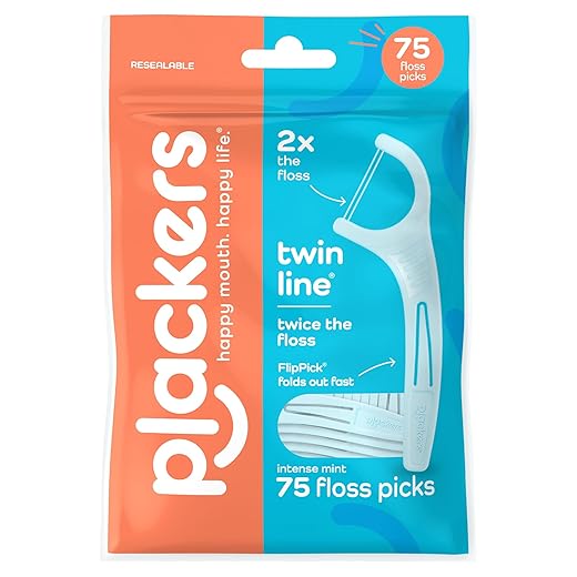 Plackers Twin Line Dental Floss Picks, Dual-Line Tuffloss, Easy Storage, Cool Mint Flavor, 75 Count