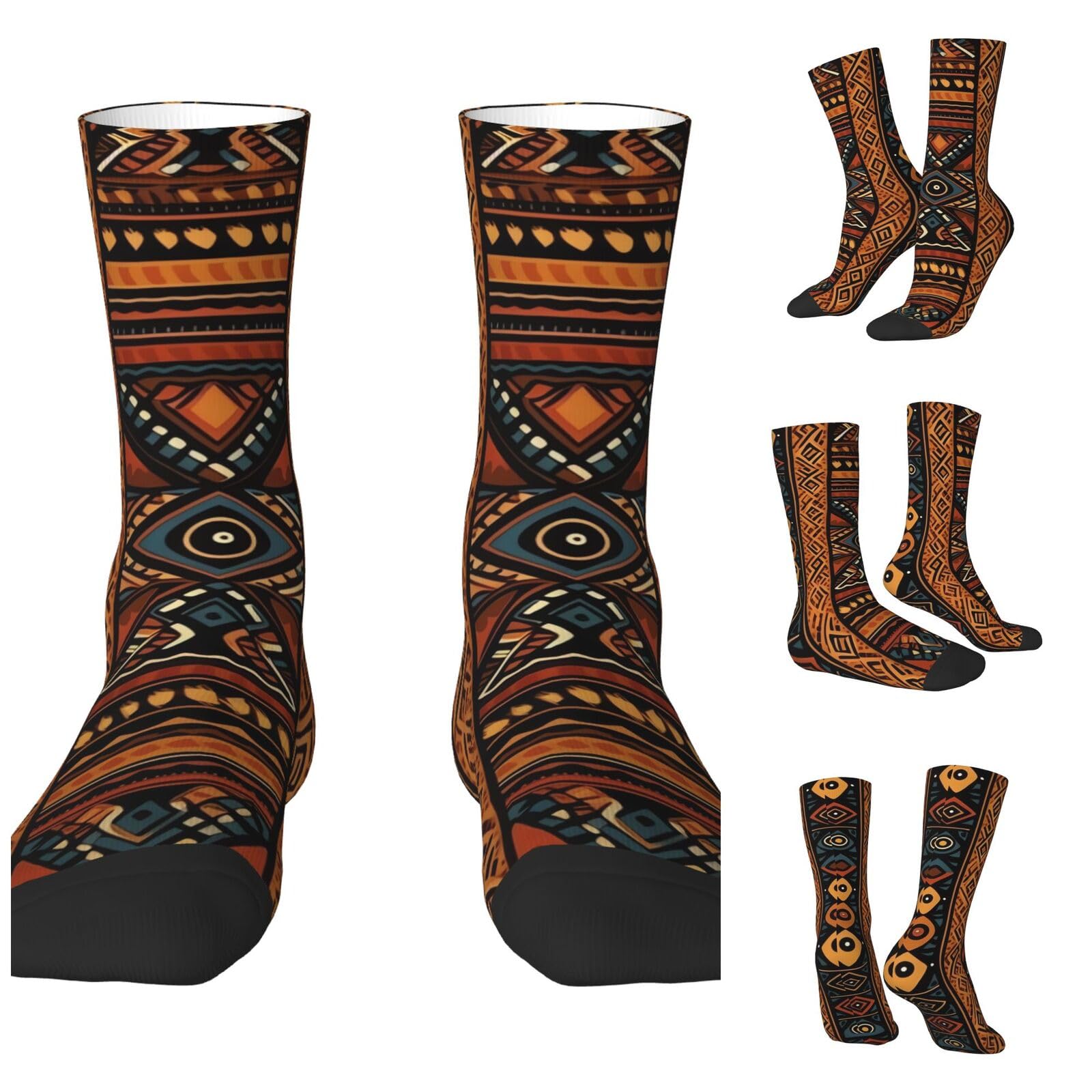 LZQPOEAS Traditional african design pattern Athletic Socks Unisex Cushioned Crew Socks Hiking Running Calf Sock Soft Above Ankle Sock