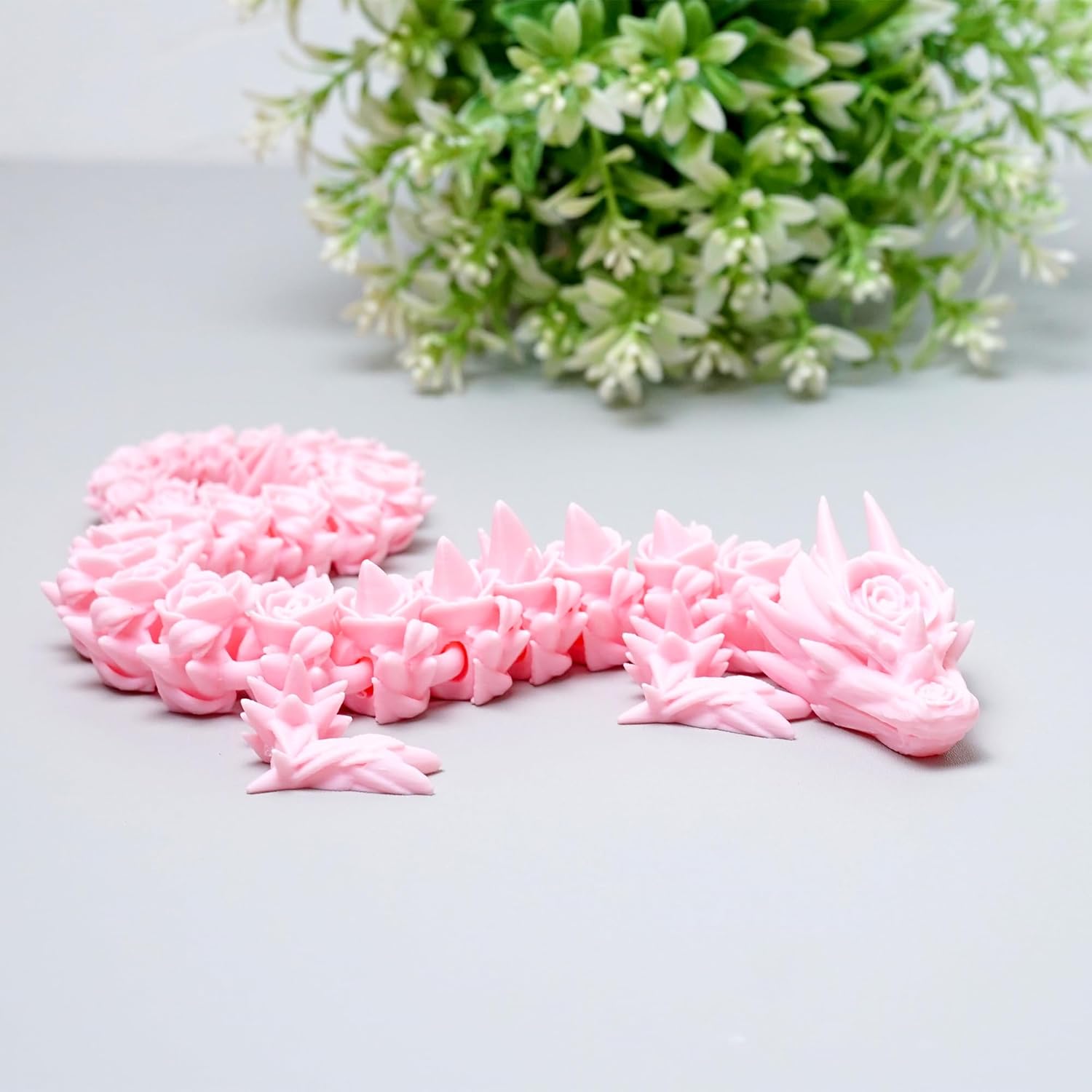 3D Printed Rose Dragon Model,Flexible Realistic Articulated Animal Fidget Toys,Mystery Figurines Gifts for Easter,Executive Desk Funny Décor and Festival Collectible,Easter Basket Stuffers (Pink)