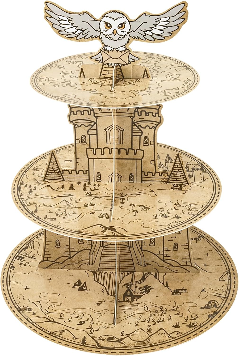 Wizard Cupcake Stand 3 Tier Magical Wizard Birthday Party Cake Stand Owl Theme Cupcake Stands Halloween Castle Dessert Tower Holder for Magical School Theme Halloween Decor Supplies