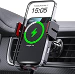 Chargeur de voiture sans fil, montage automatique de voiture 15W/10W/7.5W Chargement rapide Air Vent Car Phone Mount Compatible avec iPhone 17 16 COMMISSION ÉCONOMIQUE POUR L'EUROPE Pro/12 Pro Max/12 pro/12/11 Series, Samsung Galaxy-Dark Noir