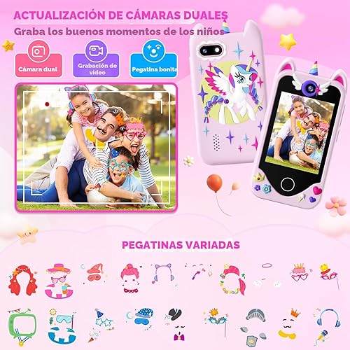 Miniatura 4 de Teléfono inteligente para niñas y niños, juguete de aprendizaje para niños de 3 a 6 años, teléfono con pantalla táctil, cámaras, reproductor de