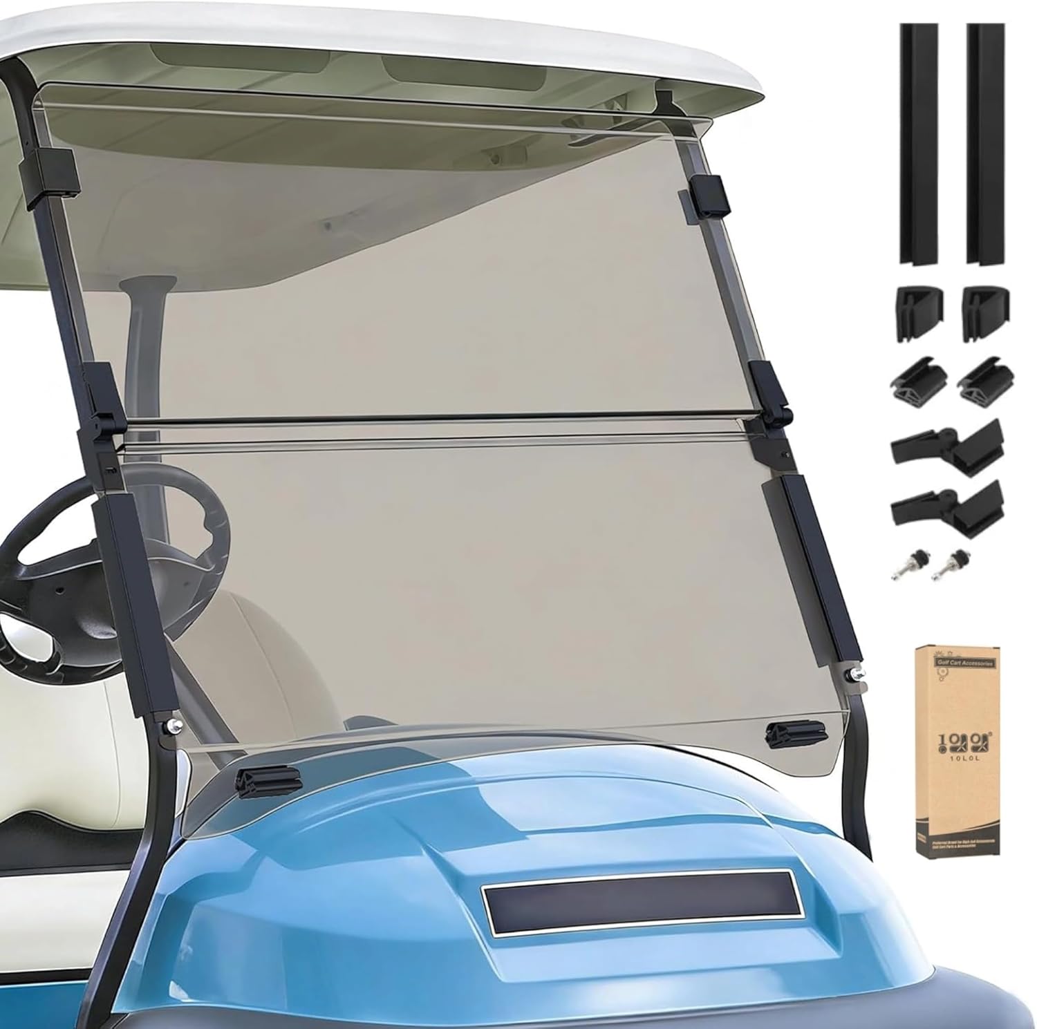 10L0L Golf Cart Windshield for Club Car Precedent 2004-Up, 2017-Up Onward, Tempo, Fold Down Club Car Windshield, Anti-UV Impact Resistant 37.5"W X 33.6"H(Teal)