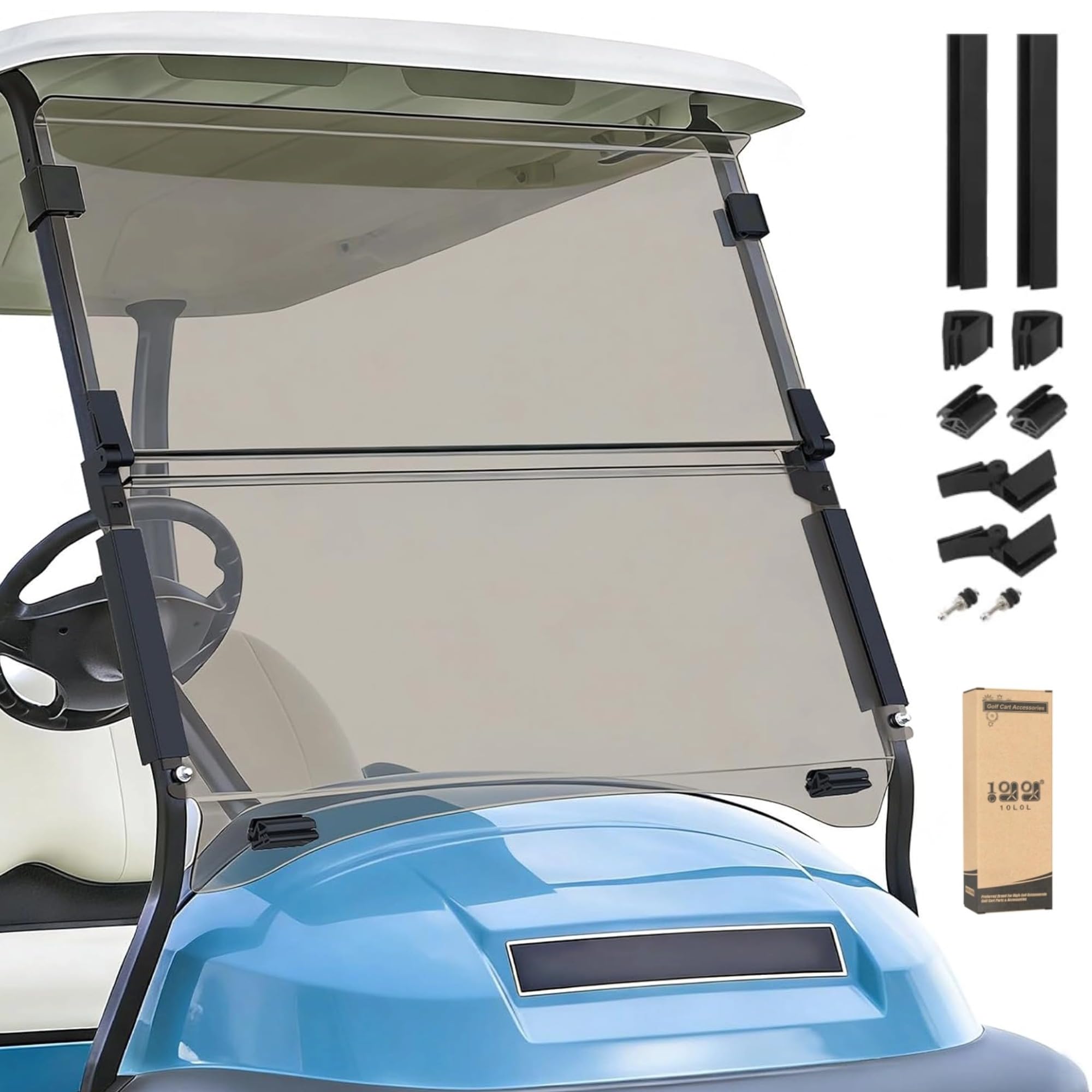 Photo 1 of 10L0L Golf Cart Windshield for Club Car Precedent 2004-Up, 2017-Up Onward & Tempo, Fold Down Polycarbonate Windshield, 5mm Anti-UV Impact Resistant, 37.5"W X 33.6"H
