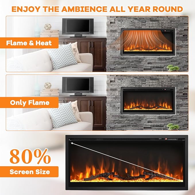 Chimenea Eléctrica ORALNER 36 Pulgadas, Empotrable y de Pared miniatura 6