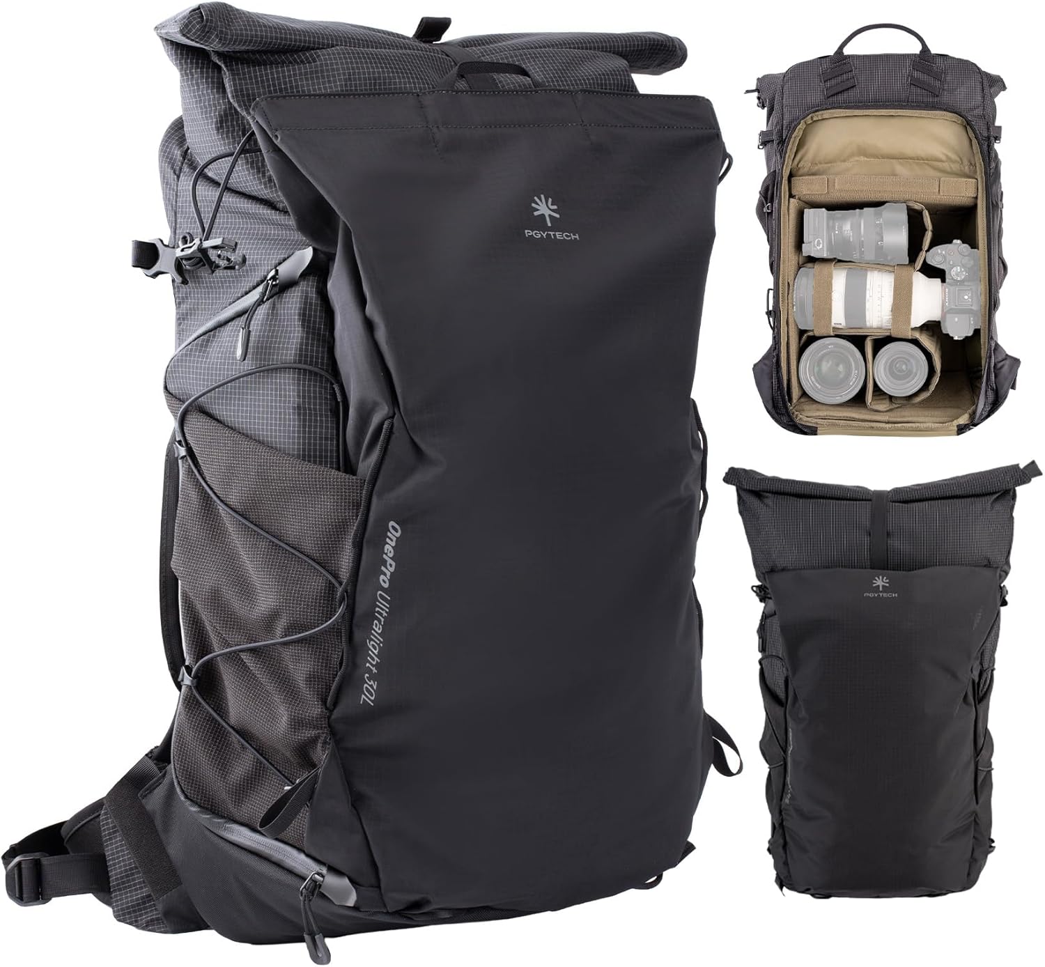 PGYTECH OnePro Ultralight Camera Backpack, Expandable Camera Bag 40L for Photographers, Outdoor Travel Bag with Dividers and 16" Laptop Sleeve, Compatible with DSLR/Drones/Mirrorless (Space Black)