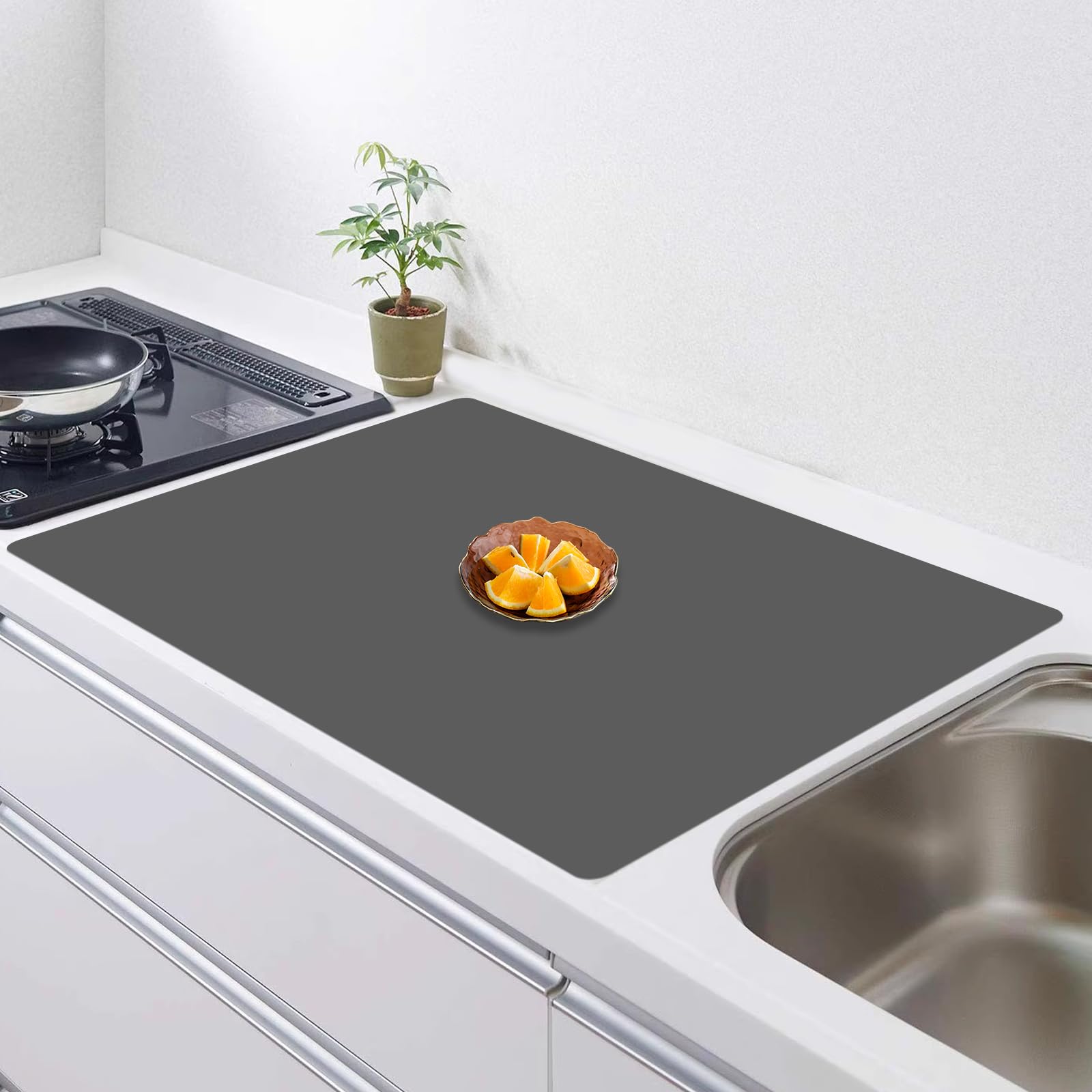 32''x24''(80cmx60cm) Silicone Mat for Kitchen Counter, Non-Slip Heat Resistant Countertop Protector, Waterproof Durable Kitchen Mat for Countertops, Islands (Dark Gray)