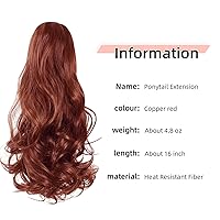 Vista 4 de Extensión de cola de caballo, extensiones de cabello largo y rizado de 16 pulgadas, extensión de cabello sintético de aspecto natural para mujer