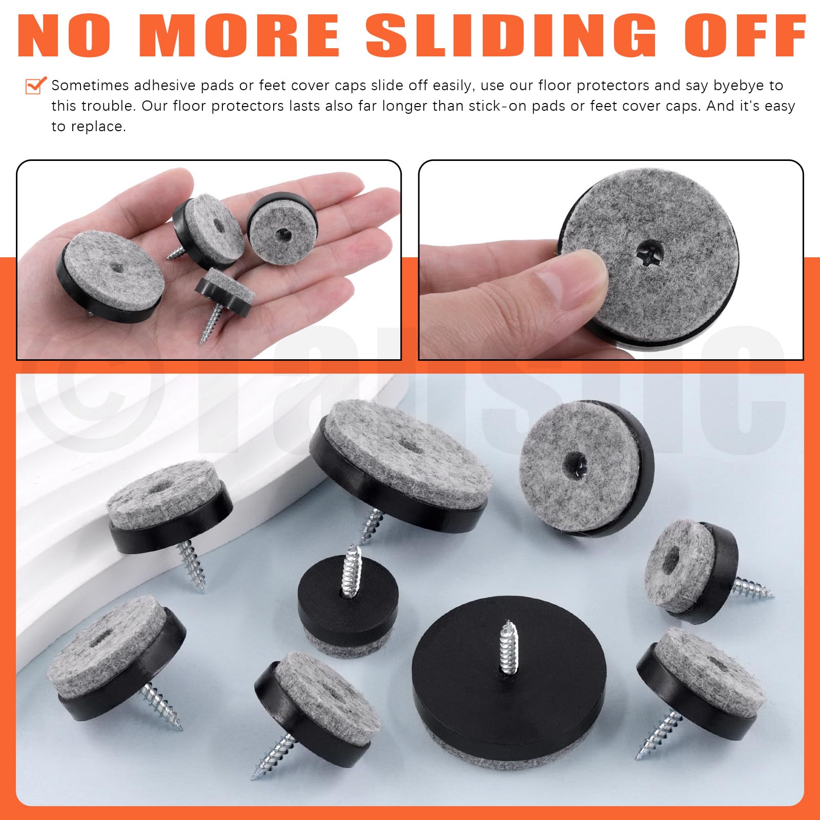 Tanstic 20Pcs 1.5” Screw On Felt Pads Felt Furniture Pads Non Slip Felt Pads Chair Leg Floor Protectors Felt Pads Felt Chair Pads with Screws for Chair Table Sofa(Black) - Image 4