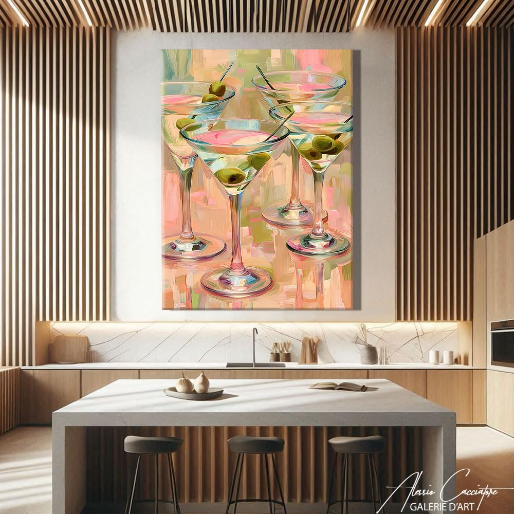 Alessio Cacciatore Quadro Martini - Decorazione da parete bar, cornice moderna, stampa su tela, idea regalo decorazione per casa, decorazione da cocktail bar, arte da parete moderna, decorazione per