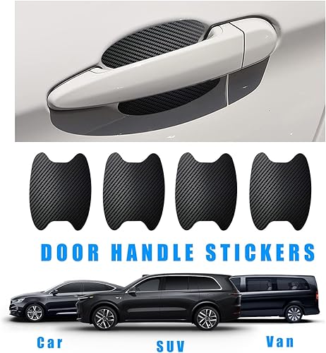 Miniatura 6 de Ziciner 8 calcomanías para manija de puerta de automóvil, textura de fibra de carbono, películas protectoras para manija de puerta automática,