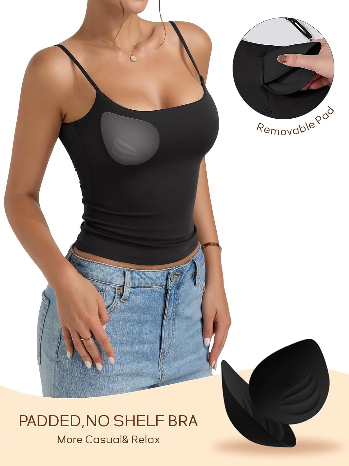 PINKMSTYLE Tank Tops for Women Built in Bra Basic Double Lined Summer Spaghetti Strap Sleeveless Camisole Top Workout Shirts - Image 3