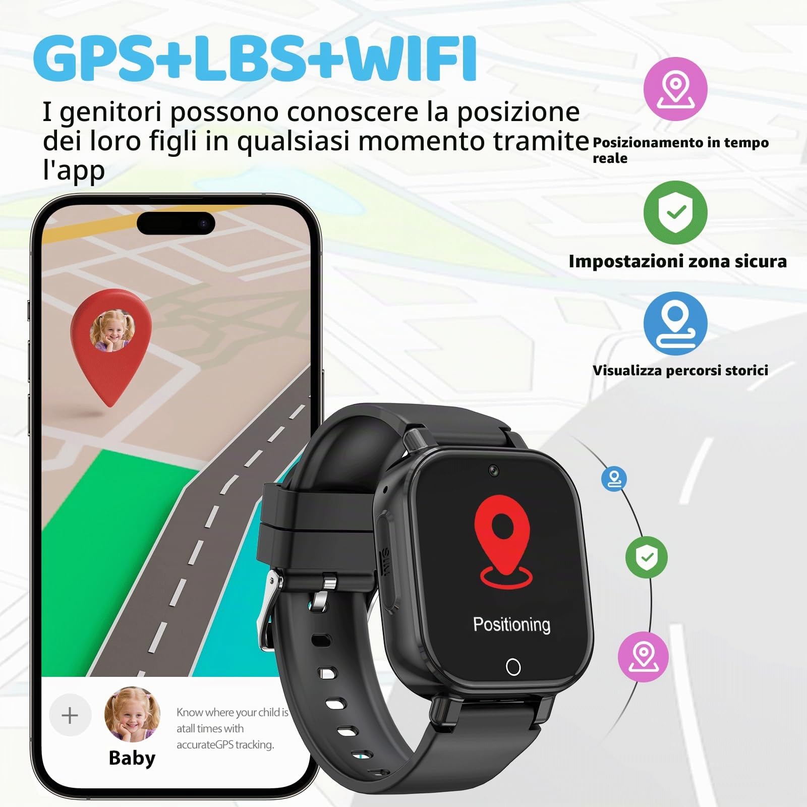Smartwatch Bambini-Orologio Bambino con con GPS 4G Telefono SOS gioco | Videochiamata Chat Vocale Contapassi Sveglia-Smart watch per Ragazzo e Ragazzi 4-12 Anni Regalo Nero