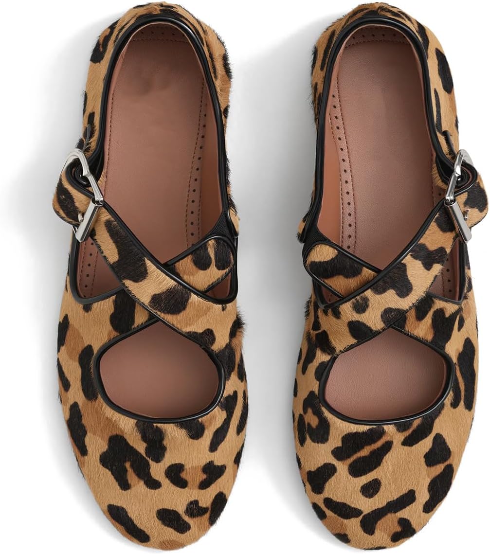 Women's Cross Ballet Flats Round Toe Buckle Ballerina Flats Comfort Mary Jane Flat Business Casual Flats Shoes