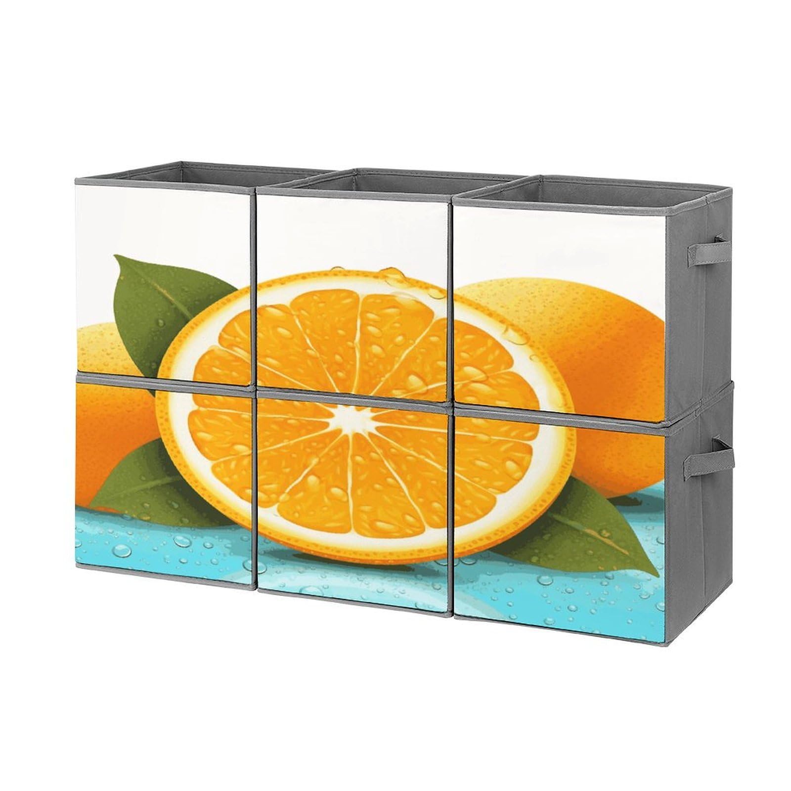 Fekiloot Style Fresh Orange Fruit Storage Bin For Foldable And Handles,Closet Organizer Of 6-Pack Stackable,Storage Box For Living,Room, Office,Bedroom,Closet